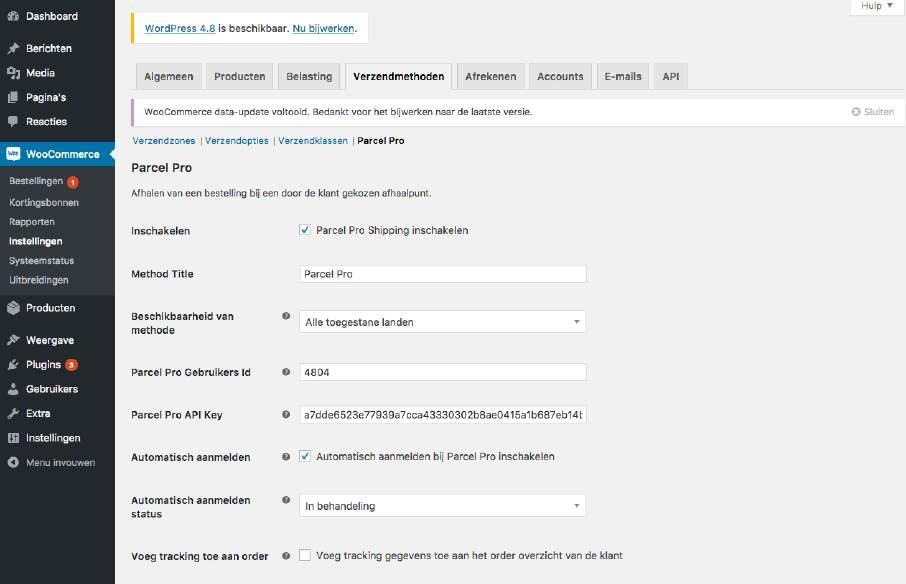 Gebruik van de module Stap 5: Indien de plugin is geïnstalleerd kunt u die vinden via Woocommerce > Instellingen > Verzendmethoden > Parcel Pro.