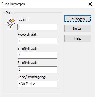 Klik in de ListView met de rechtermuisknop om het snelmenu weer te geven en selecteer Punt Invoegen. Het dialoogvenster Punt Invoegen wordt weergegeven. 3.