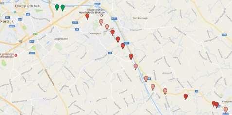 6.1.2 Guldensporenpad (Kortrijk, Zwevegem en Avelgem) Figuur 13: Aanduiding kruisingen Guldensporenpad met lokale wegen in Mortsel (fietsers in de voorrang = groen, fietsers uit de voorrang = rood)