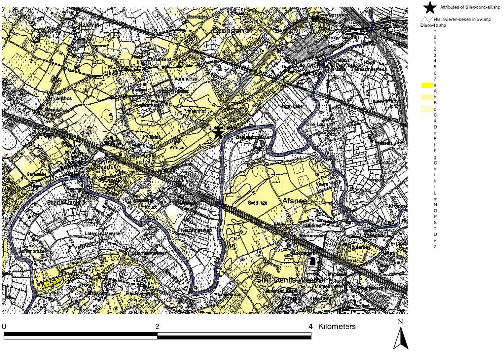 Drainage Wat de drainage betreft (fig.6), zien we dat de kouterruggen goed gedraineerd zijn: de bodem wordt hier gedefinieerd als 'droge grond' (.b.). In de overgangszone naar het Leie-alluvium en de lager gelegen gebieden zijn de bodems eerder matig droog en zwak gleyig (.