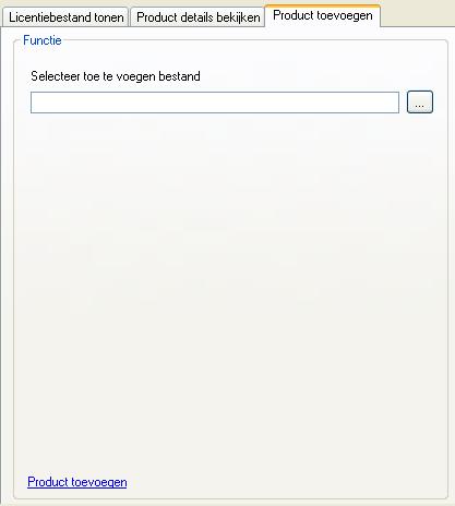 Vervolgens kan na het aanklikken van de link linksonder ( Product toevoegen ) een licentie bestand (*.txt) bestand worden gekozen.