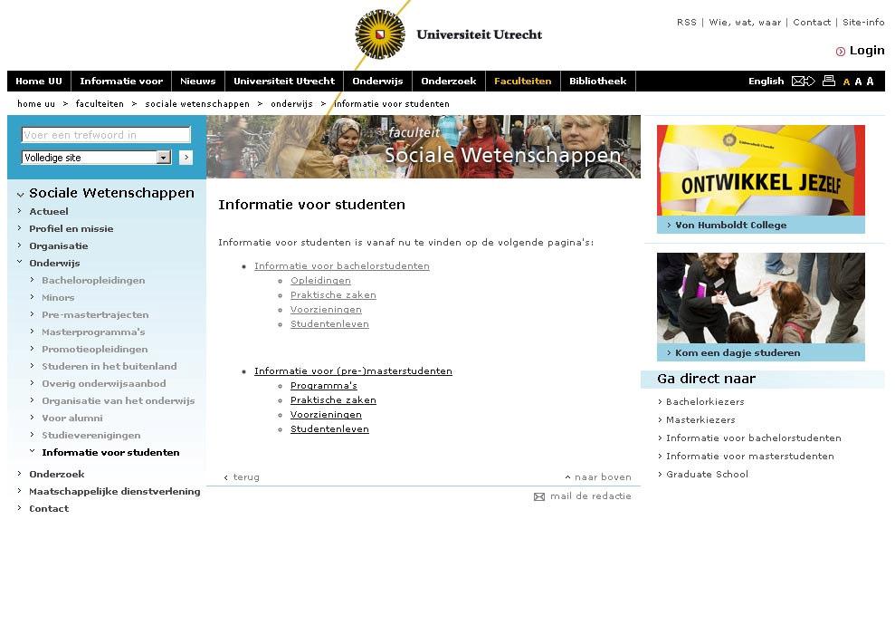 2 Informatie voor studenten op de UU website Op de website van de Universiteit Utrecht vind je een aantal pagina s met informatie voor studenten aan de Faculteit Sociale Wetenschappen.