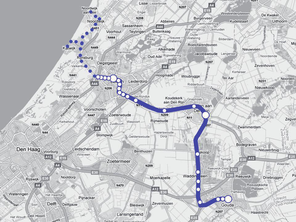 RijnGouweLijn Soort project: Medegebruik bestaande spoorlijn + nieuwe lijn Opleverdatum: 2010 Project fase: Ontwerp Kostenraming: 290 miljoen
