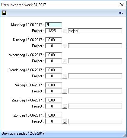 1.1 Invoer project tijdens invoer van uren Met deze functie kan bij Uren -> Invoer een projectnummer worden ingevoerd bij het opgeven van de uren.