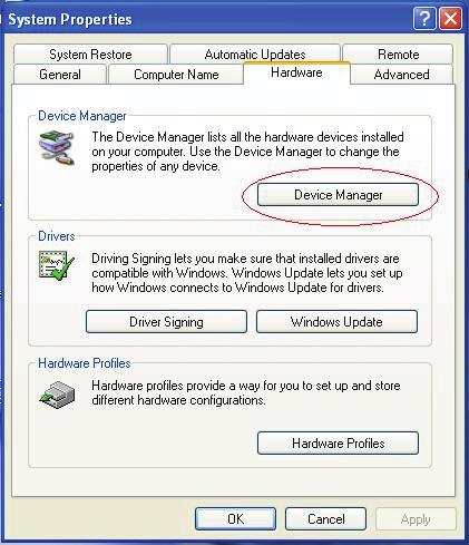 Stap 20: Selecteer Device Manager (Aandrijfeenheid) in de Hardware van de System Properties (Systeem Eigenschappen) interface