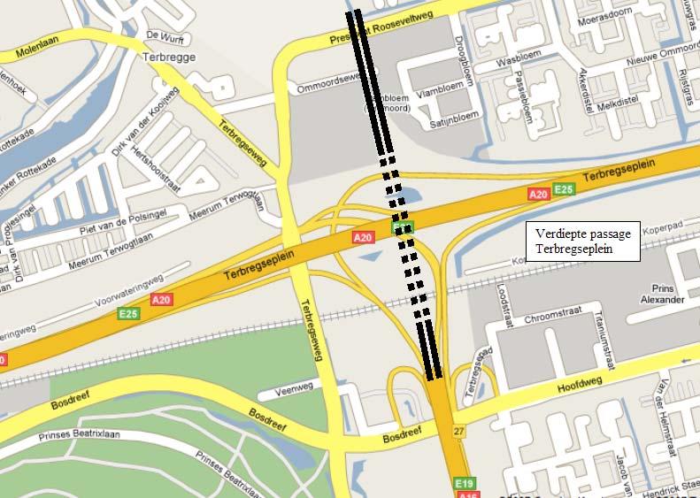 In dat geval wordt de Rijksweg A13/A16 onder de spoorlijn, Rijksweg A20 en verbindingsbogen aangelegd.