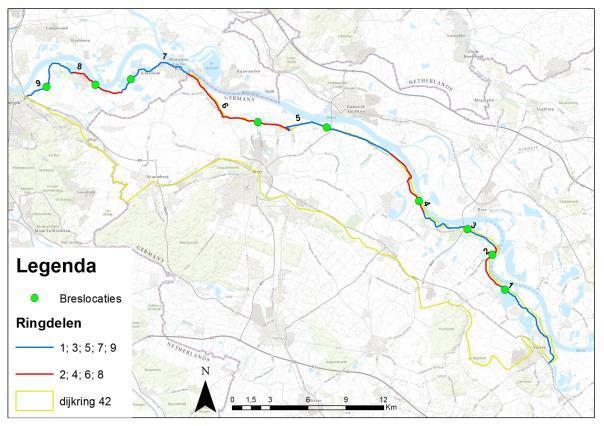 rapporttitel concept maand jaar Figuur 17: Ringdelen en breslocaties dijkring 42. C.1.3 Verhoogde lijnelementen In de overstromingsberekeningen is er van uitgegaan dat regionale of secundaire keringen standzeker zijn.