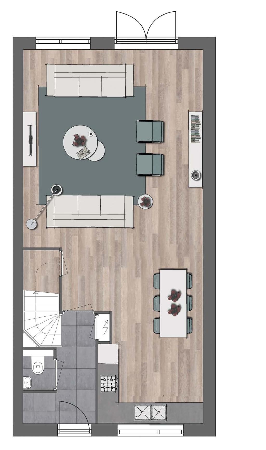 Met een 2,40 meter uitbouw realiseert u een ruime woonkamer met volop leefruimte. 11940 mm Standaard een handige trapkast!