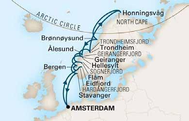 2018 Bronnoysund, Noorwegen 07:00 15:00 18 juli 2018 Alesund, Noorwegen 08:00 17:00 19 juli 2018 Flam, Noorwegen 08:00 18:00 20 juli 2018 Stavanger, Noorwegen 10:00 18:00 21 juli 2018 Cruisen Zee Bus