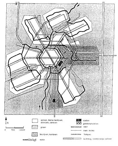 Figuur 4 ( uit TJALLINGII, 1992) De lobbenstad is wellicht de ideale vorm van een ecopolis.