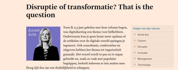 En hoe nu verder? Disruptie of transformatie?