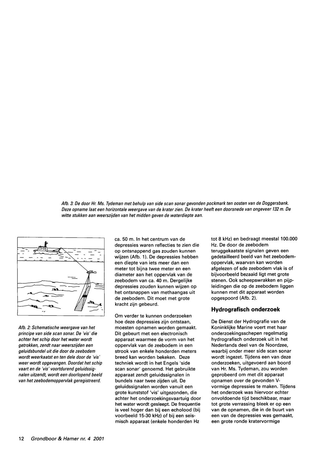 Afb. 3: De door Hr. Ms. Tydeman met behulp van side scan sonar gevonden pockmark ten oosten van de Doggersb Deze opname laat een horizontale weergave van de krater zien.