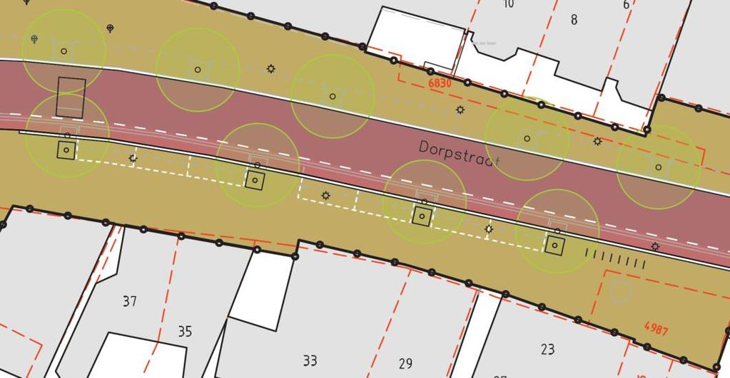 1,4 meter Door de Dorpsstraat aan de zuidzijde te verbreden kan hier een aparte fietsstrook worden ingericht.