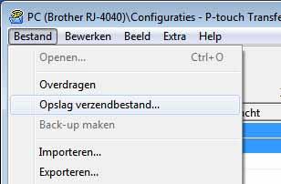 Labelsjablonen overbrengen met P-touch Transfer Express c Klik op [Bestand] - [Opslag verzendbestand].