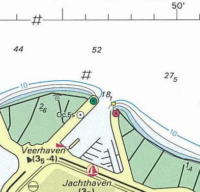 Figuur 11: Gebied rondom de veerhaven van Terneuzen 3.3.1 Gegevens diepte Ook voor deze locatie is allereerst met behulp van de zeekaart de diepte in bepaald.