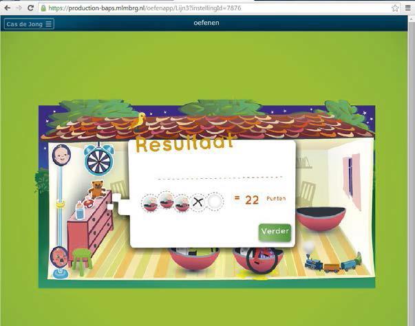 Tijdens het maken van de oefeningen ontvangen de kinderen objecten waarmee ze het spel spelen. Elk object staat voor een extra poging.