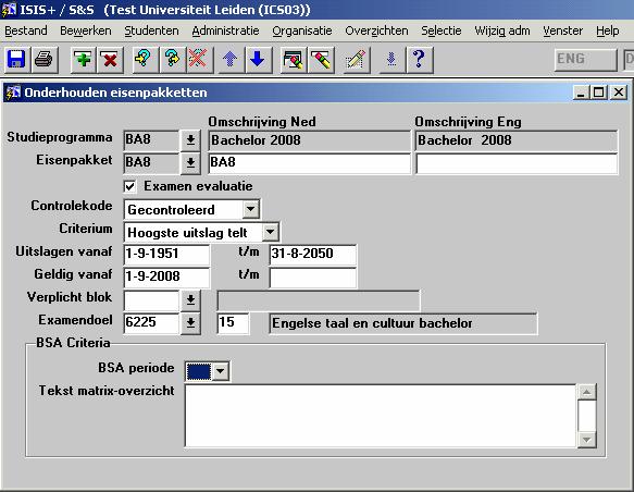 Open het scherm: Administratie Evaluatieprogramma Eisenpakketten Zet het scherm in de zoekfunctie met