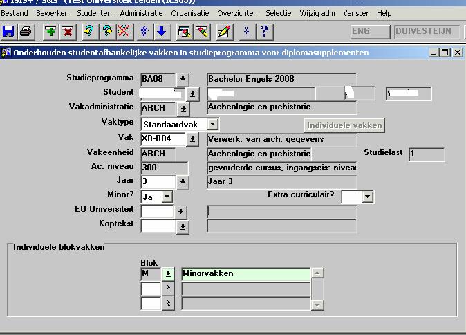 Keuzevakken opnemen in het studieprogramma Vervolgens gaan we aan de individuele programma onderdelen de gegevens voor het diplomasupplement/studieprogramma toevoegen.