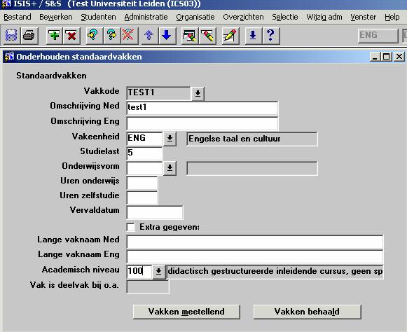 4 Vakken en vrijstellingen (kerncurriculum) Voor het nieuwe studieprogramma moeten er nieuwe vakcodes worden aangemaakt.