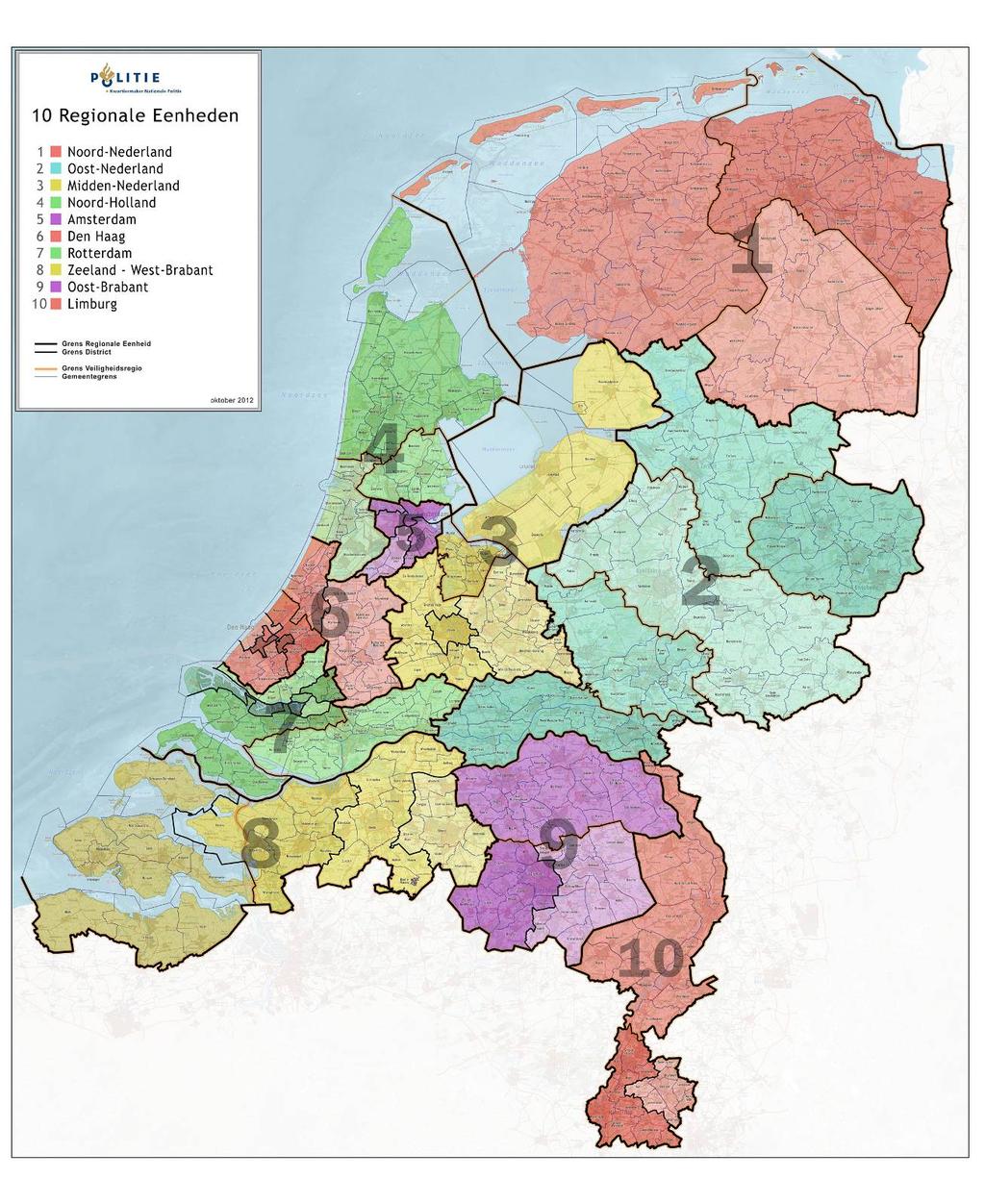 Kaart Nederland met 10 regionale eenheden Nederland bestaat uit 10 regionale eenheden, 43 districten en 167