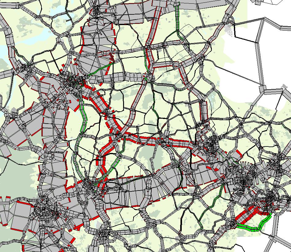 Routekeuze trend t.o.v. beleid Als gevolg van het beleid neemt het verkeer vooral op de stroomwegen toe en op de overige wegen af.