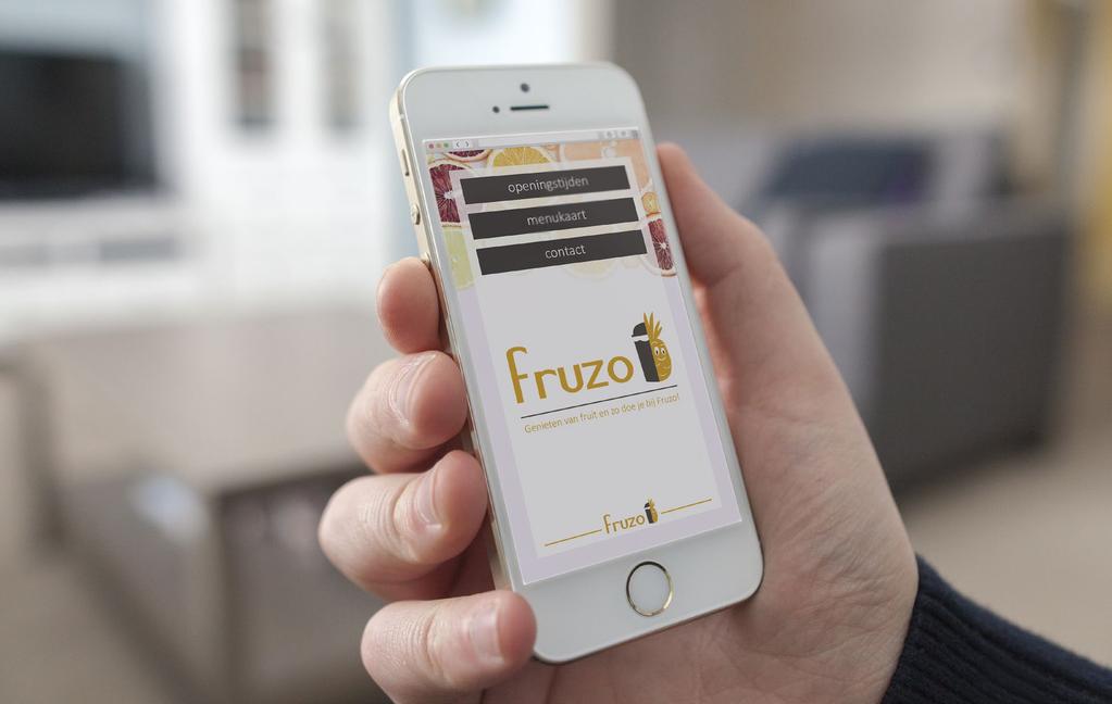 Responsive website mobile Hiernaast zie je de webstie van Fruzo JuiceBar voor het gebruik op mobiele apparaten.
