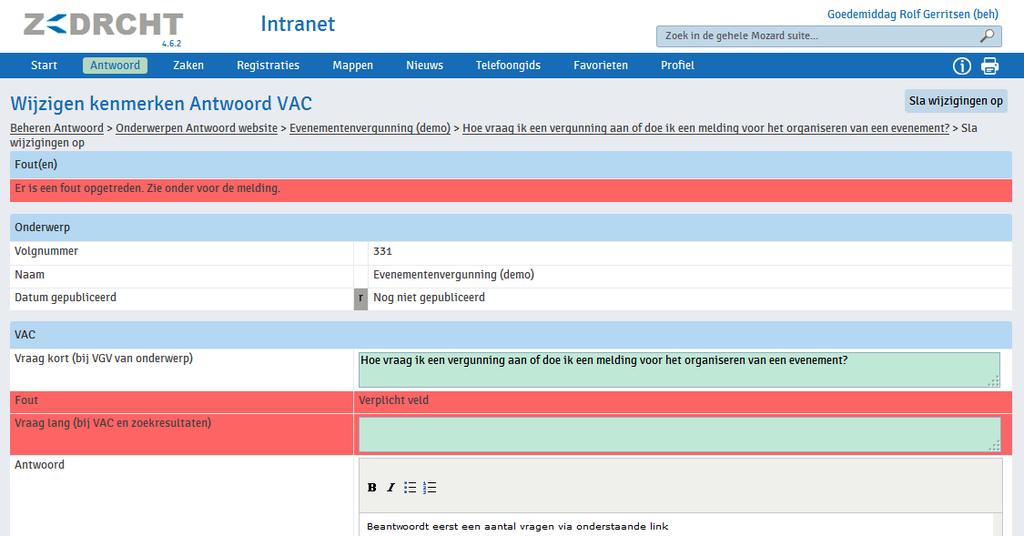 Sorteerprioriteit: ter bepaling van de volgorde van de Vraag-Antwoord-Combinaties.