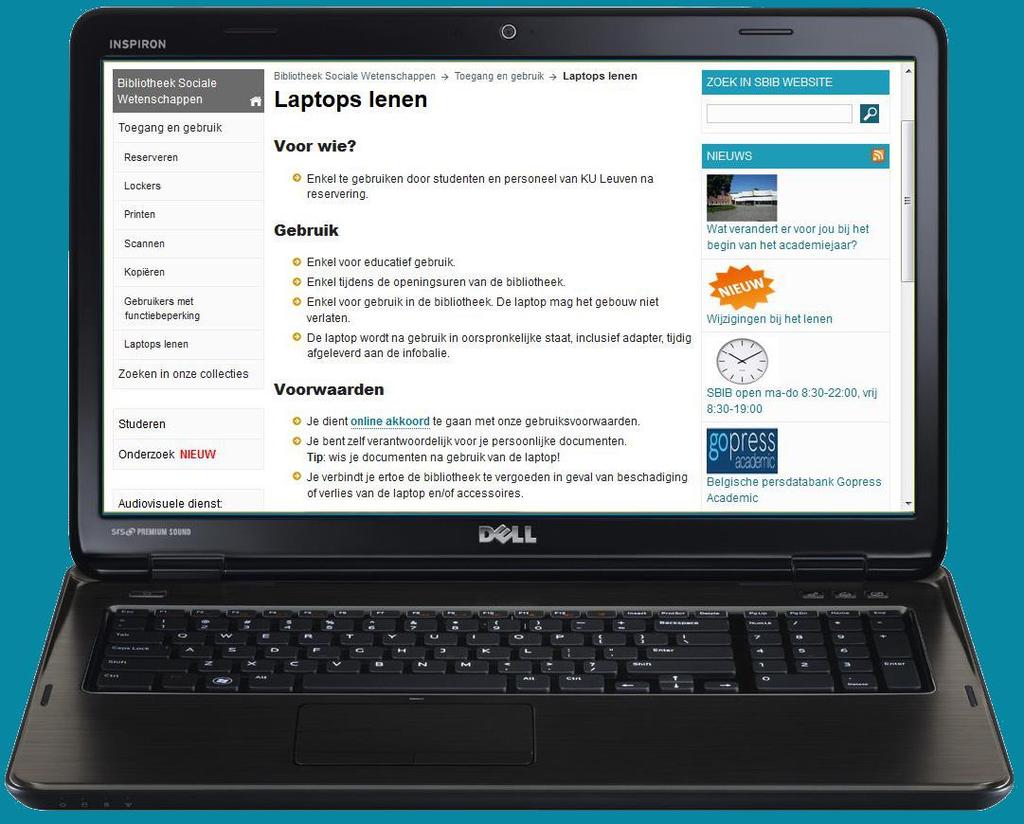 Leen een laptop Leen een laptop: Studenten en personeel van de KU Leuven kunnen in SBIB een laptop reserveren voor gebruik in de bibliotheek.