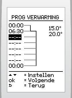 UW APPARAAT GEBRUIKEN 4 Programmeren 4.1 Verwarmprogramma Druk op de toets > selecteer op het scherm > verwarmng > programma > bepalen > een dag kezen.