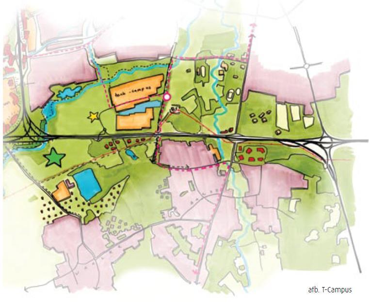 Figuur 5: Afb.2 T-Campus (inrichtingsvisie) Markeren en etaleren van Brainport Op dit punt aan de A2 begint vanaf het zuiden geredeneerd het stedelijke gebied van de zuidelijke poort van Brainport.