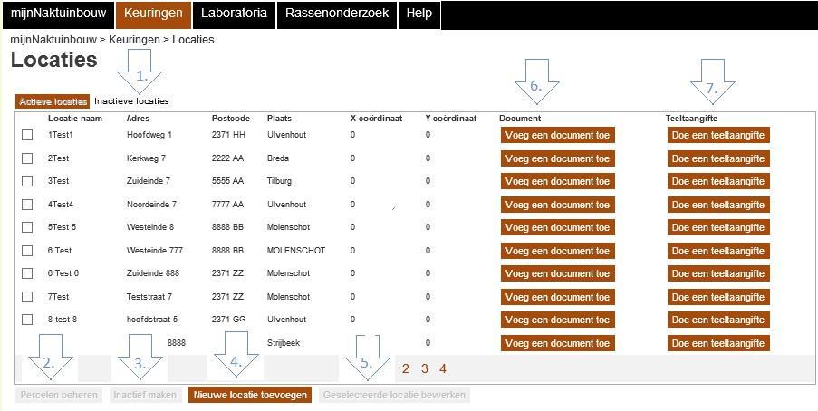 1 Actieve locaties Inactieve locaties Locaties zijn onderverdeeld in Actieve locaties en Inactieve locaties. Actieve locaties zijn locaties waar op dit moment op wordt geteeld.