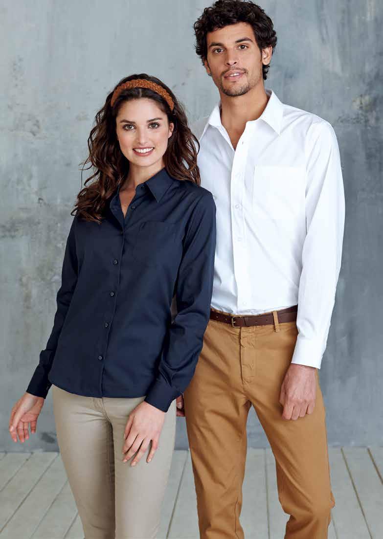 MET BORSTZAKJE XS S M L XL XXL 3XL 4XL K542 120/125 g/m 2 DAMES BLOUSE MET LANGE MOUWEN 100% popeline katoen. Gemakkelijk in onderhoud ( Easy Care). Kraag zonder knopen. Toon op toon knopen.