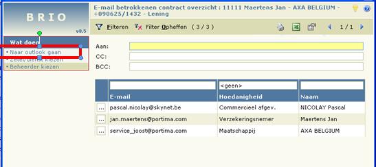 In het eerste geval wordt Outlook opgestart en maakt u de e-mail in Outlook zelf, in het tweede geval wordt de e-mail gemaakt via het vertrouwde e-mail scherm van BRIO.