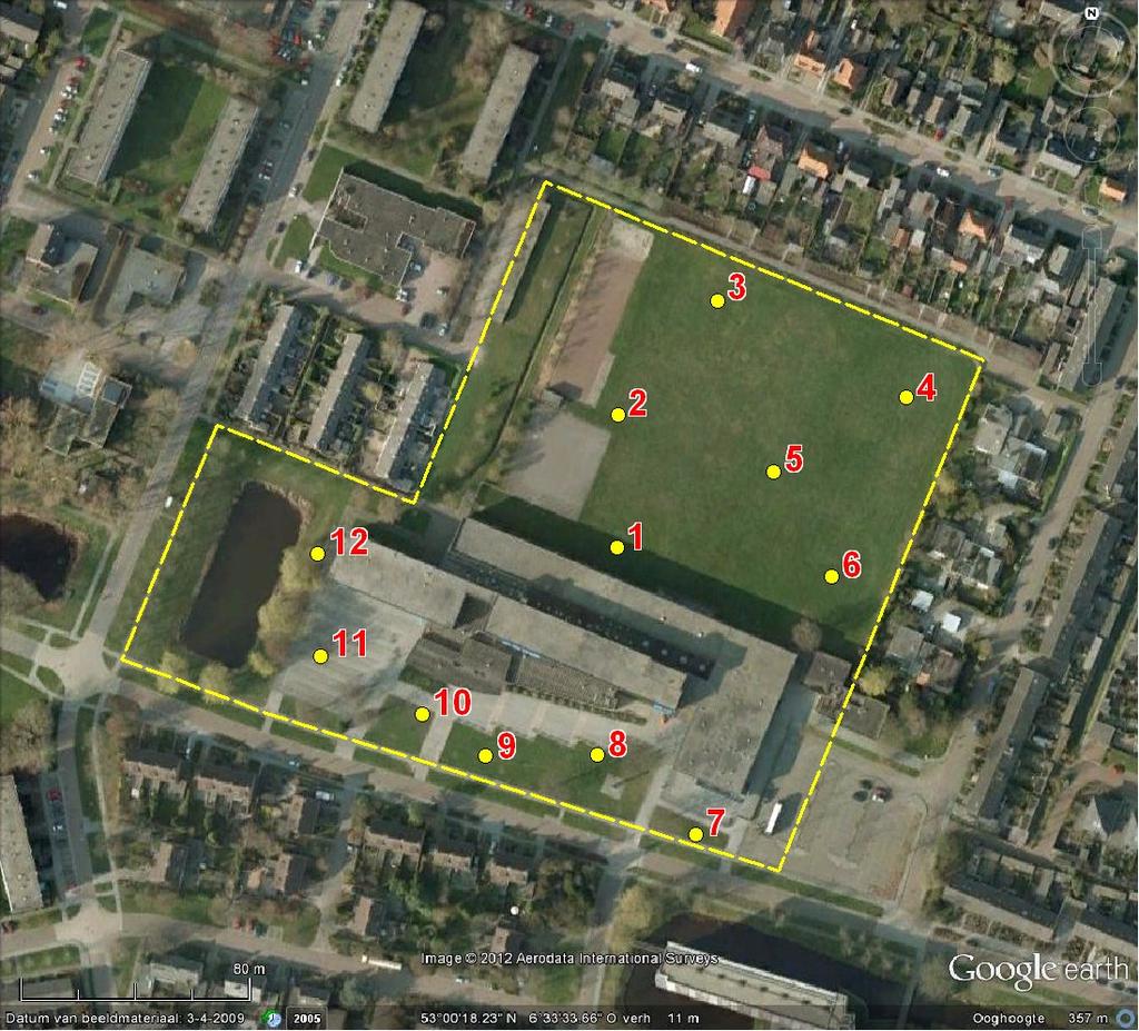 3. Veldonderzoek 3.1 Aanpak veldonderzoek (KNA 3.2 VS01) Het veldonderzoek is uitgevoerd op 28 juni 2012. Er zijn twaalf verkennende boringen verricht (zie Figuur 6).