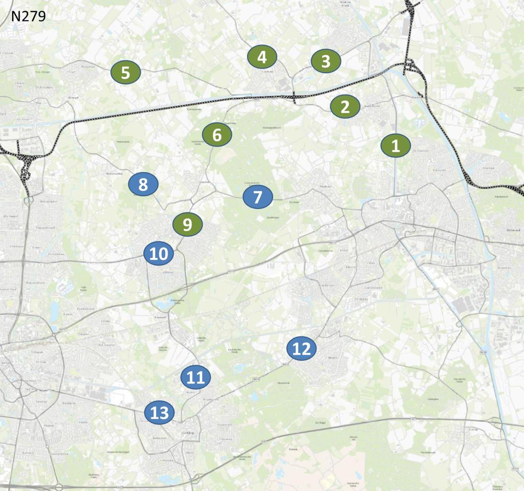 voertuigen per wegvak) en op 6 wegvakken is er nauwelijks een verschil te zien. De genoemde wegvakken zijn weergegeven op de afbeelding die hiernaast staat.