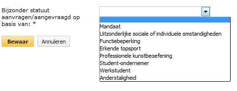 2 Selecteer de motivering op basis waarvan je een bijzonder statuut aanvraagt.