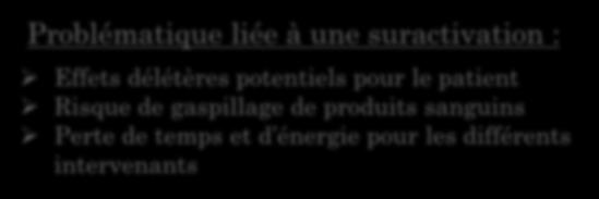 Dans certaines études, l utilisation d un PTM montre un effet négatif sur la consommation de produits sanguins dû à un déclenchement trop fréquent du PTM (risque de suractivation