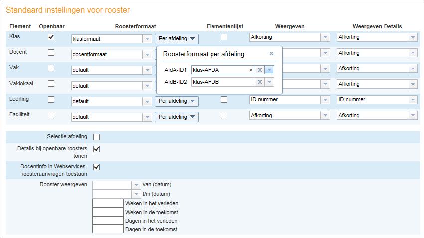 WebUntis basispakket 48 voorbeeld), dan moet bij de instellingen van het bijbehorende formaat (klasformaat) ook de optie Openbaar zijn aangevinkt.