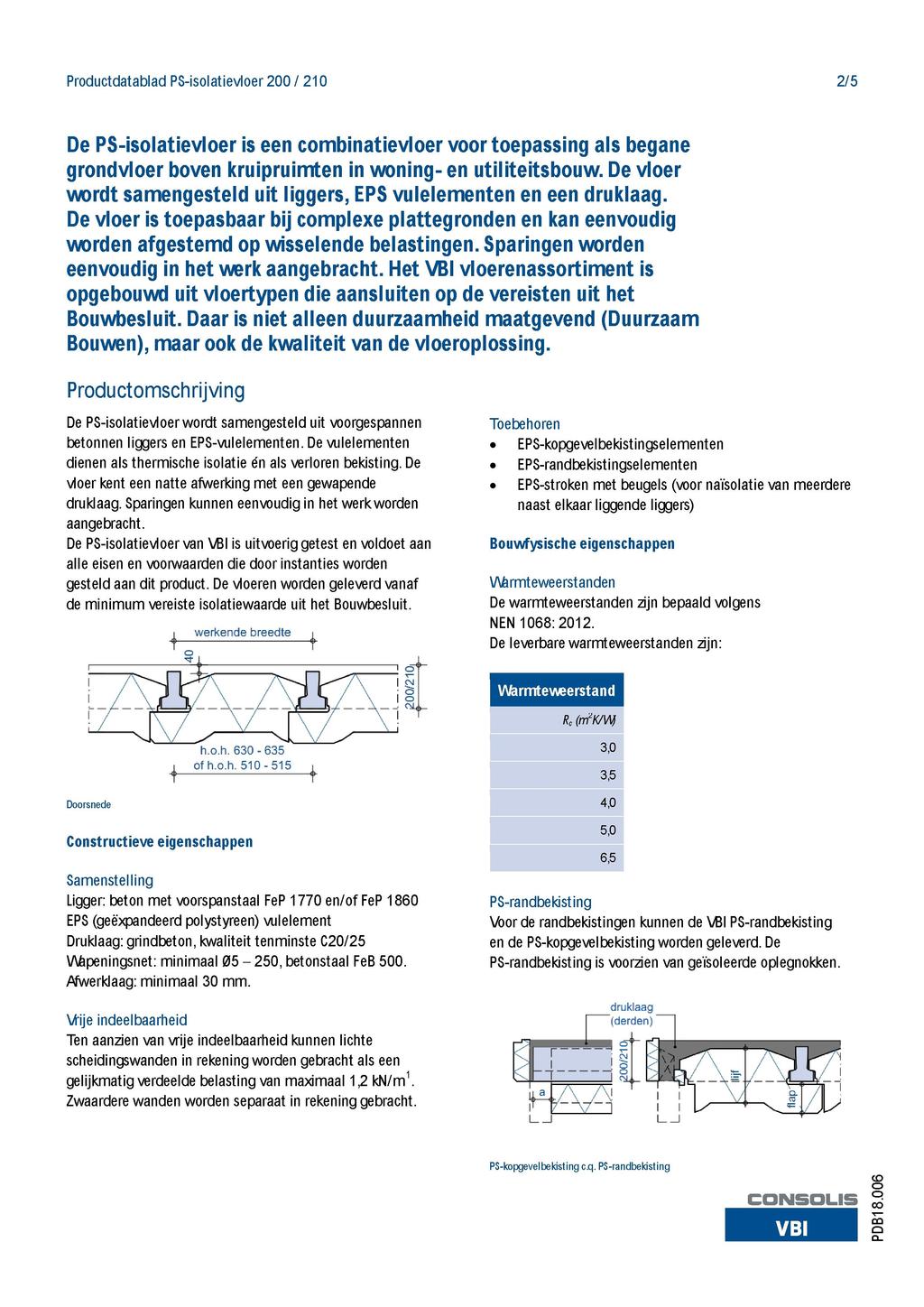 Productdatablad PS-isolatievloer 200 I 210 2/5 De PS-isolatievloer is een combinatievloer voor toepassing als begane grondvloer boven kruipruimten in woning- en utiliteitsbouw.