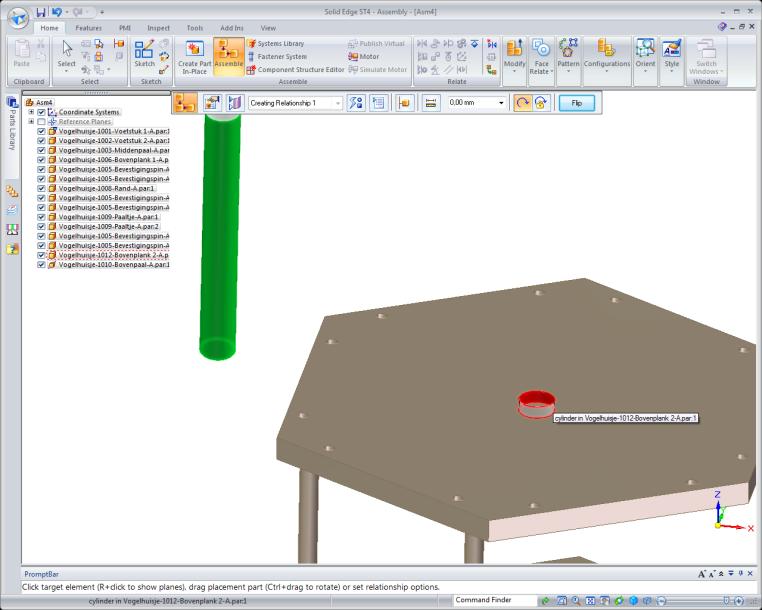 par in de Assembly.. Klik op de cilinder van de bovenpaal.