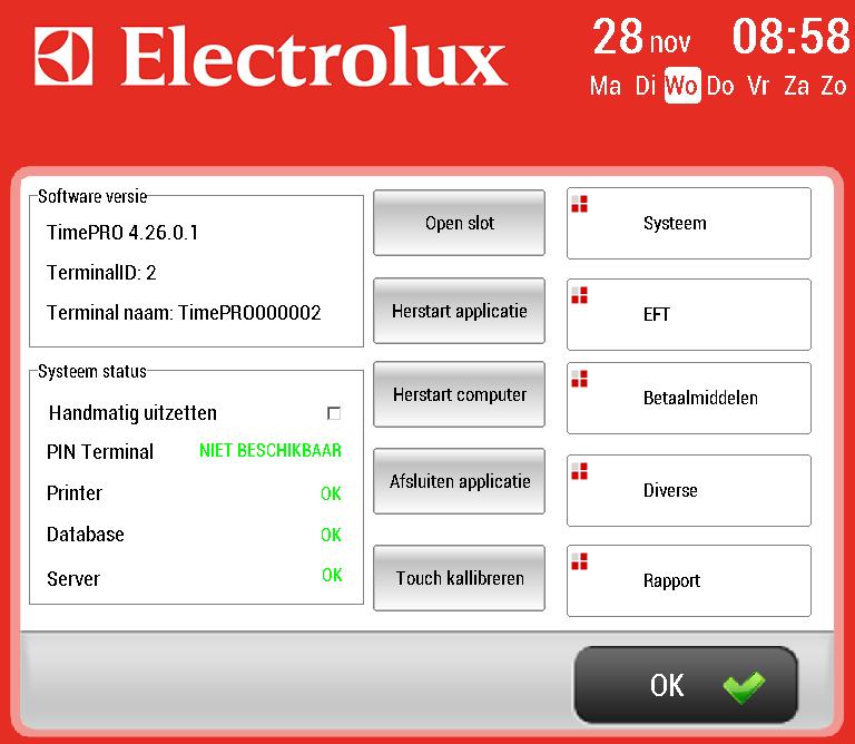 Beheerdersmenu Systeem In het systeem menu staat onder het kopje 'Softwareversie' de softwareversie, het terminal ID en de terminal naam.