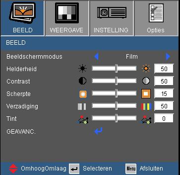 Bedieningselementen gebruiker BEELD Beeldmodus Er zijn talrijke instellingen die vooraf in de fabriek zijn gedefinieerd en voor verschillende typen beelden zijn geoptimaliseerd.