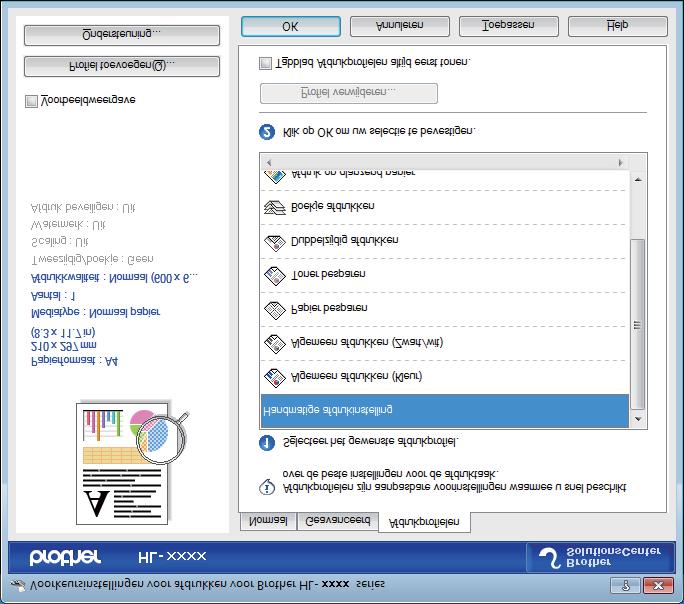 Driver en software Tabblad Afdrukprofielen 2 Afdrukprofielen zijn bewerkbare voorinstellingen waarmee u snel toegang krijgt tot vaak gebruikte afdrukconfiguraties.