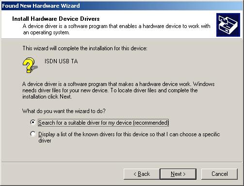 1. Start Windows 2000. 2. Sluit de aangehechte USB kabel van de Mini USB ISDN Modem aan op een vrije USB poort van uw computer. 3.