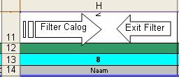 voorkeur inschakelen van de filter via de daarvoor voorziene knoppen in de kolom H lijn 11 of 12: Activering via pijltoets met onderliggende macro sluit vergissingen uit!