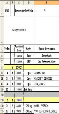 XIV. Totaal_Code & Totaal_code X-1 (deel 2) Kol A:Teller Kol B : Functionele code Kol C: Kader Kol D.