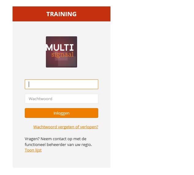 Ga naar https://training.multisignaal.nl/login. Vervolgens verschijnt het inlogscherm.