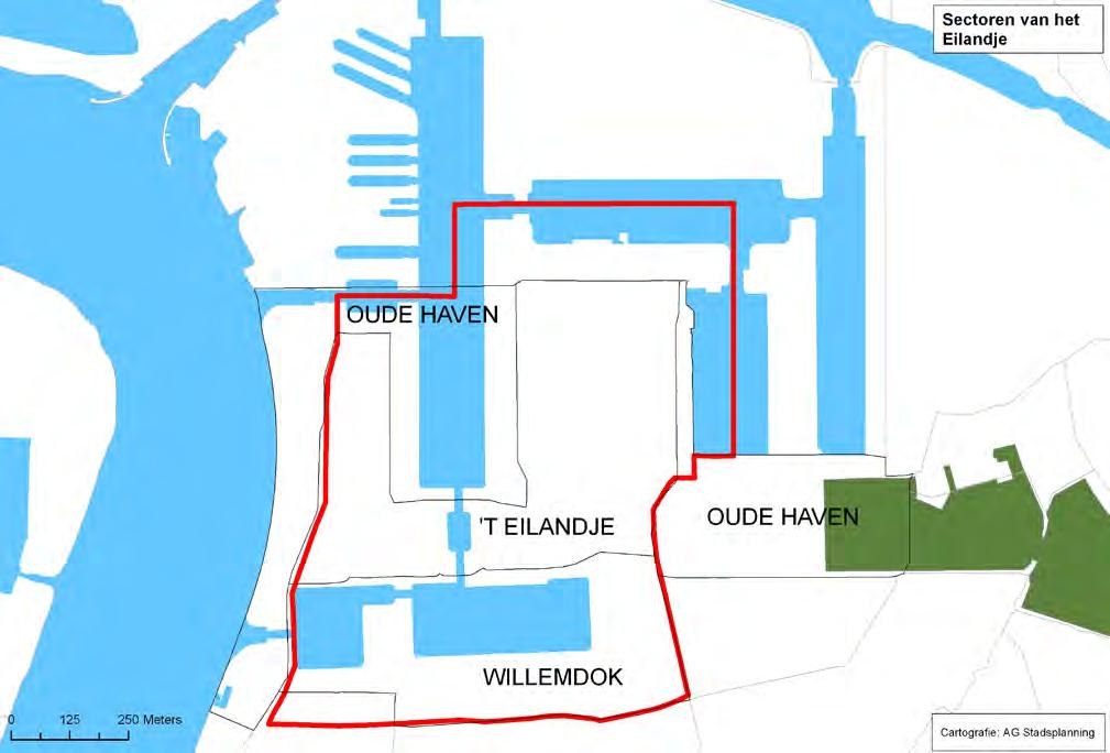 3.1.2 Situering van het projectgebied Het Eilandje is een voormalige havenbuurt in het noorden van Antwerpen, gelegen tussen de historische binnenstad en de huidige haven.