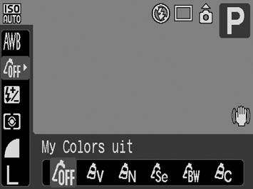 Verschillende opnamemethoden 119 Opnamen maken in een modus van My Colors Opnamemodus Raadpleeg Functies beschikbaar in elke opnamemodus (p. 208).
