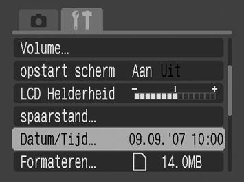 12 Voorbereidingen Aan de slag De datum en tijd instellen Wanneer u de camera voor het eerst aanzet, wordt het menu met instellingen voor Datum/Tijd weergegeven.